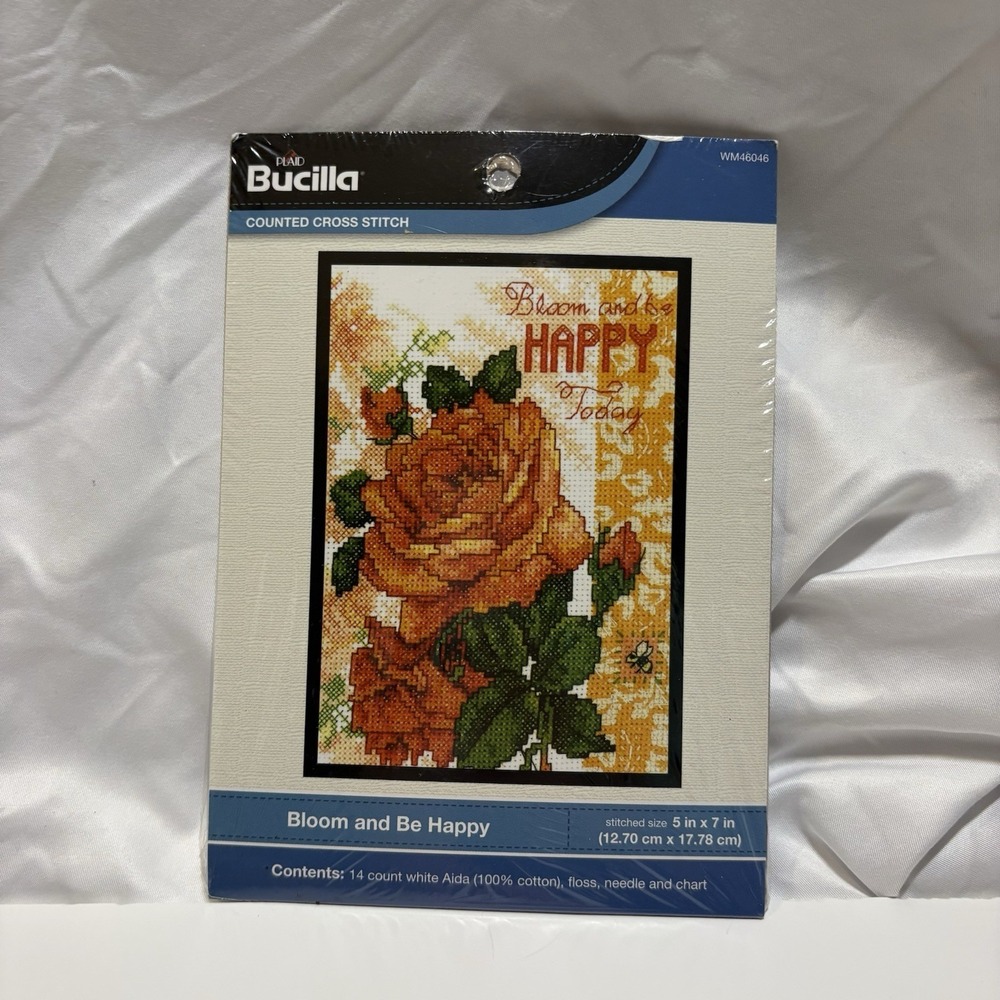 Bucilla Bloom and Be Happy Counted Cross Stitch Kit Floral  5" X 7" NEW